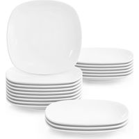 18-teiliges Porzellan-essgeschirr-set, Quadratische Servierplatte (19 X 19 X 2 Cm), Weißer Dessertteller, Für Elegante Und Alltägliche Anlässe