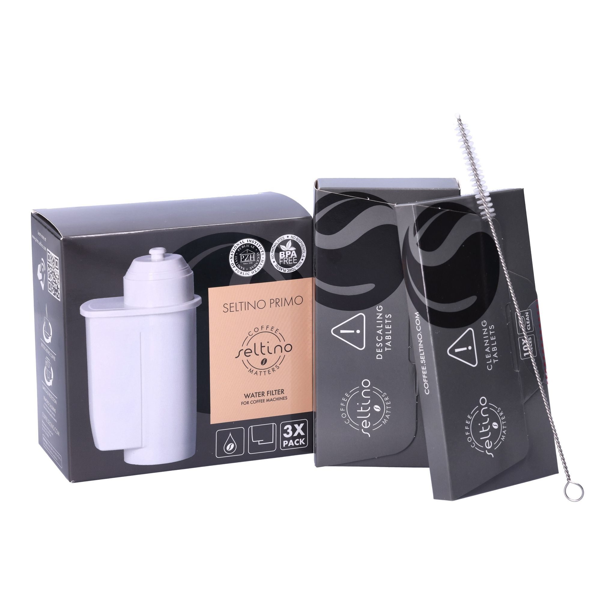 Seltino-set Für Kaffeemaschinen Von Bosch, Siemens, Neff Und Gaggenau: 3 Seltino Primo Filter, Reinigungstabletten, Entkalkungstabletten, Bürste