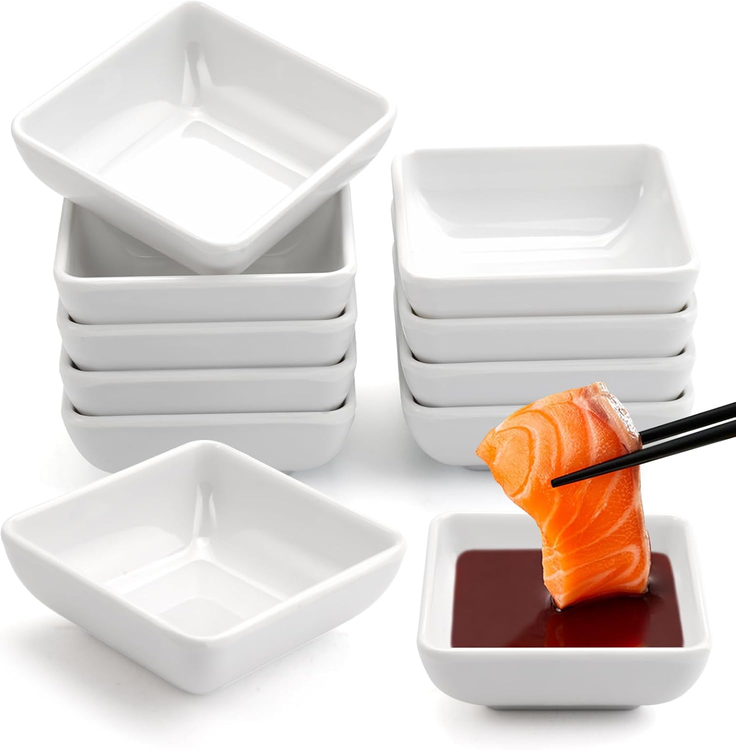 10 Saucenschalen 7,5 X 7,5 X 3 Cm, Sojasaucenbecher, Stapelbare Quadratische Saucenschalen, Saucenschalen, Saucentablett, Mini-becher Für Saucen, Dips, Gewürze, Früchte, Snacks (weiß)