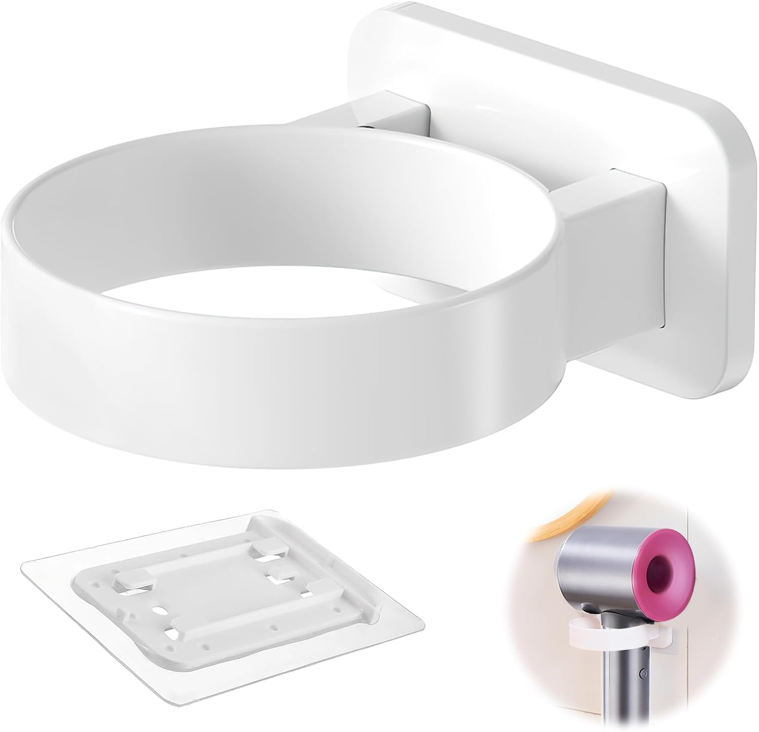 Haartrocknerhalter Ohne Bohren, Umweltfreundlicher Pvc-klebehalter Zur Wandmontage, Weiß (weiß)
