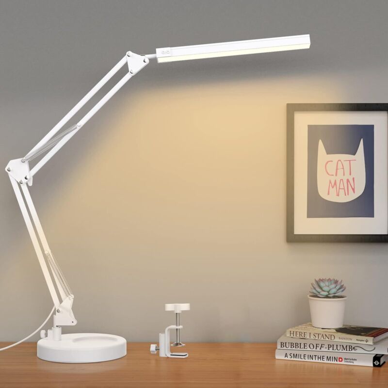 Led-schreibtischlampe Mit Klemme Und Fuß, 3 Beleuchtungsmodi, 10 Helligkeitsstufen, Usb 5v/2a, Augenschutz, Weiß – Ulisem