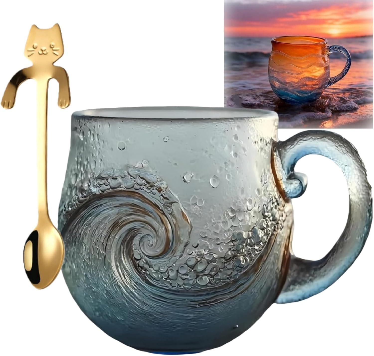 Meeresglas-sonnenuntergangsschicht, Goldene Gezeitenschicht, Mundgeblasene, Kunstvolle Meereswellen-tasse, Stil 3