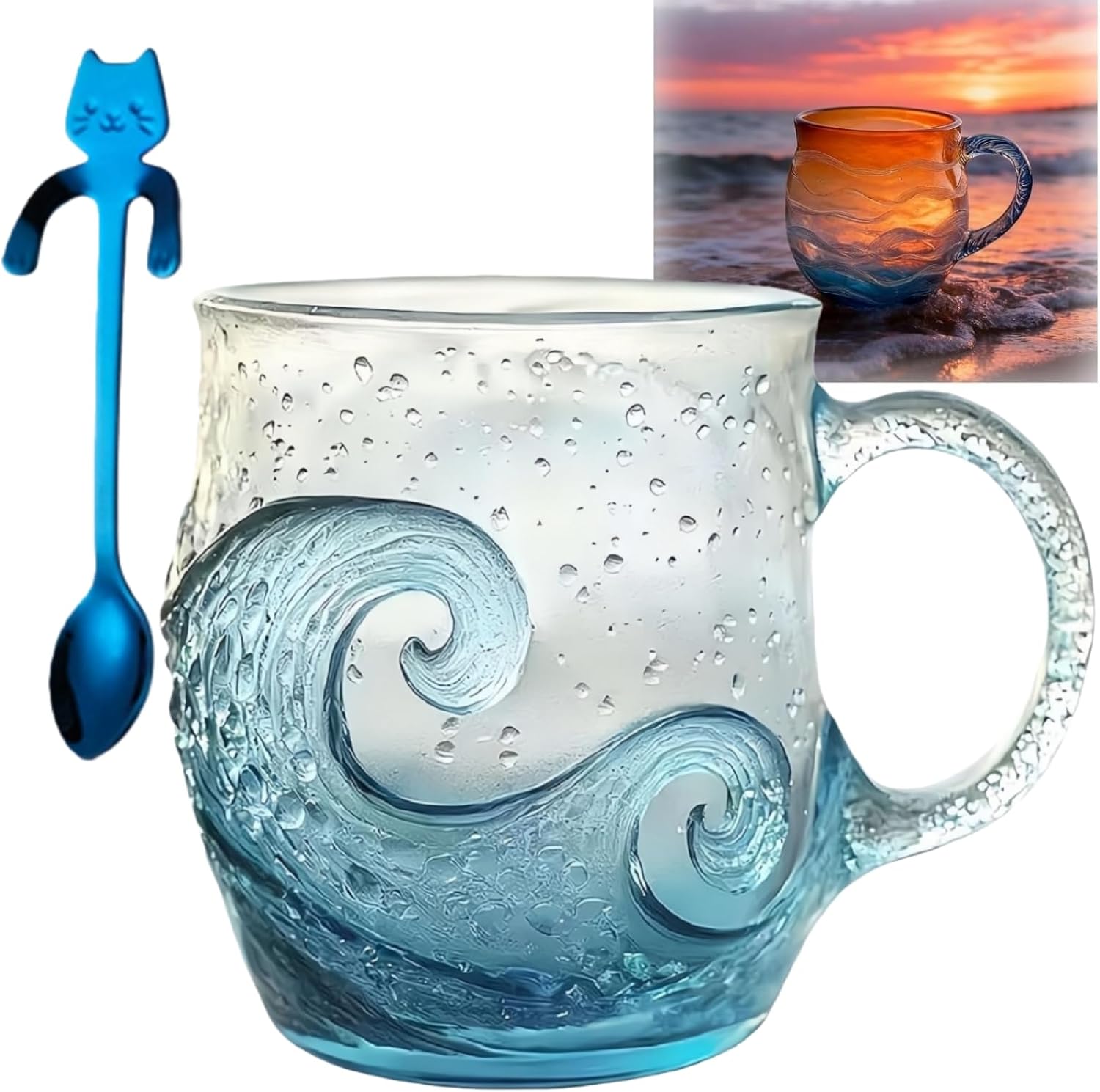 Meeresglas-sonnenuntergangsschicht, Goldene Gezeitenschicht, Mundgeblasene, Kunstvolle Meereswellen-tasse, Stil 2