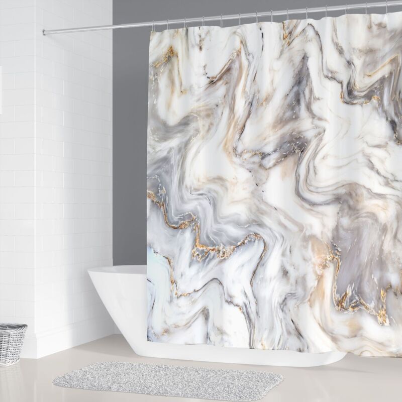 Duschvorhang 180x180 Cm Abstraktes Marmormuster Grau Gold Weiß Braun Waschbar Modern Inklusive Zubehör -ulisem