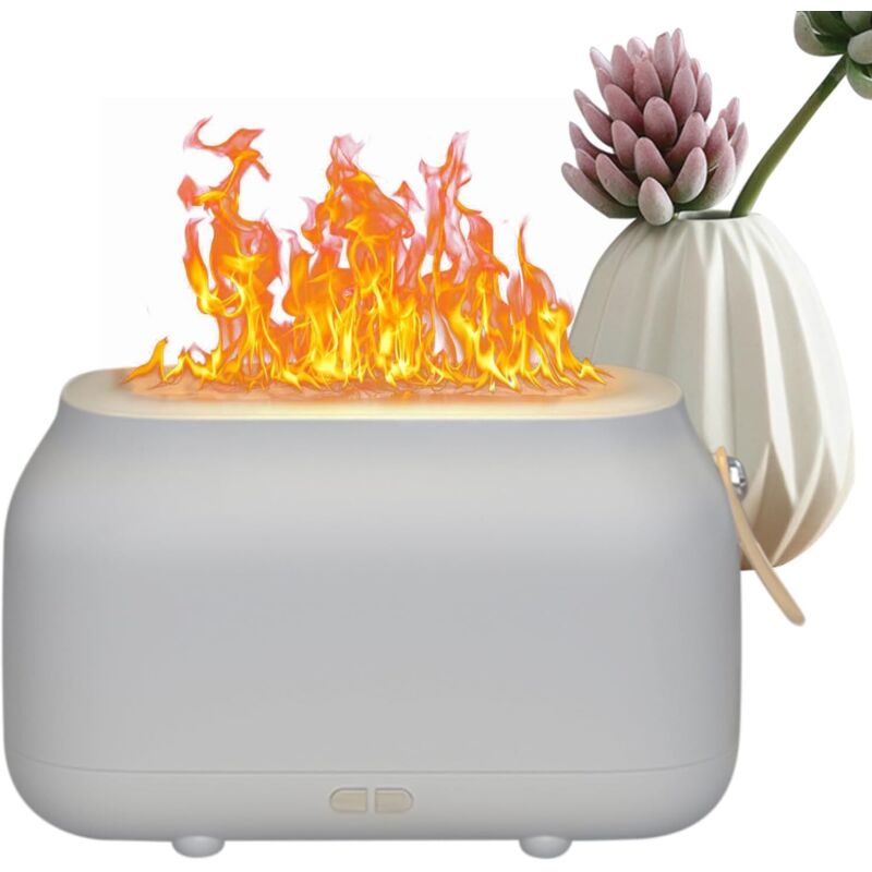 Ätherisches Öl-diffusor Und Ultraschall-luftbefeuchter Mit Flammeneffekt – Weiß, Für Schlafzimmer, Büro Oder Arbeitszimmer