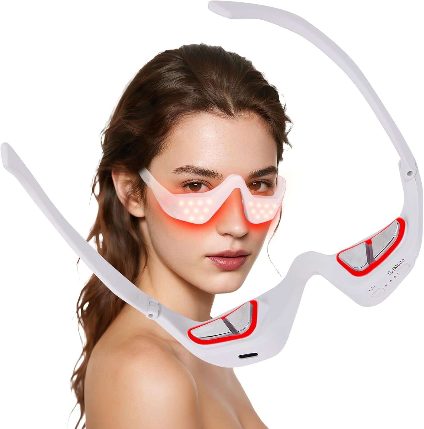 Rotlichttherapiegerät Für Die Augenpartie, 3d-led-mikrostrom-augenmassagebrille, Rotlicht-augenmassagemaske Zur Linderung Von Tränensäcken, Augenringen Und Falten