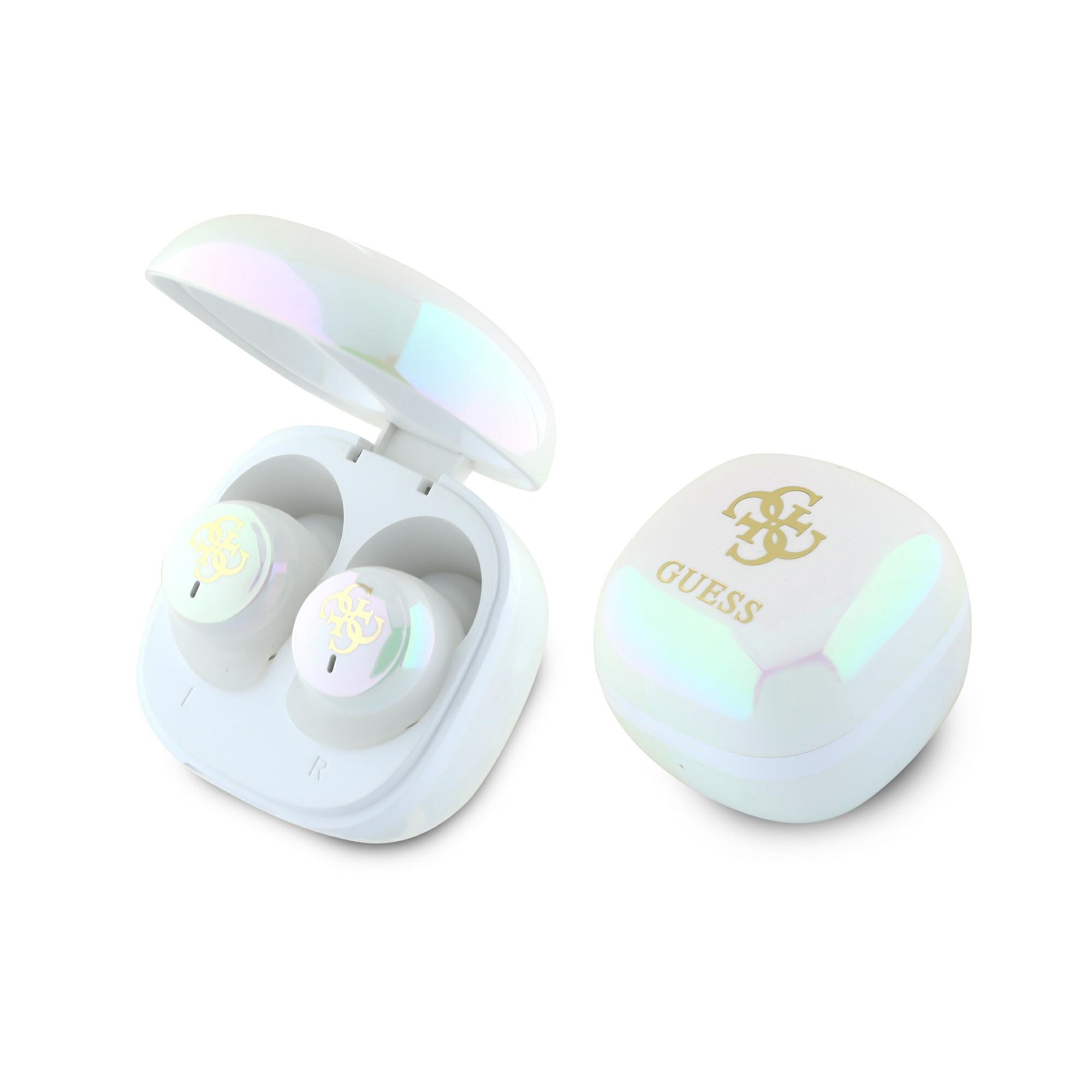 Guess Bluetooth-kopfhörer Gutwsj144esh Tws + Dockingstation Weiß/weiß Irisierend 4g Gedrucktes Logo