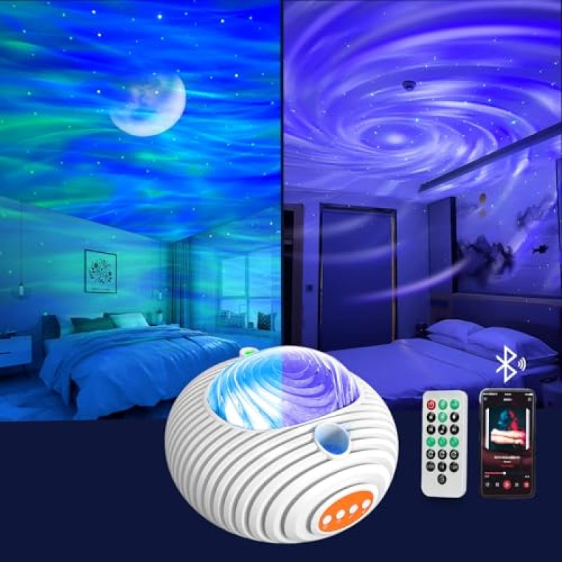 Doppelprojektions-sternenprojektor: Galaxie, Nordlichter, Milchstraße, Bluetooth-lautsprecher, 7 Helligkeitsstufen, 56 Lichteffekte