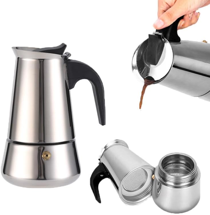 Kochfeld Cafeterien Topf 201 Aus Edelstahl Espresso Moka Topf Percolator Café Faire Kessel Für Alle Küche Haus Und Camping, 300 Ml Fassungsvermögen