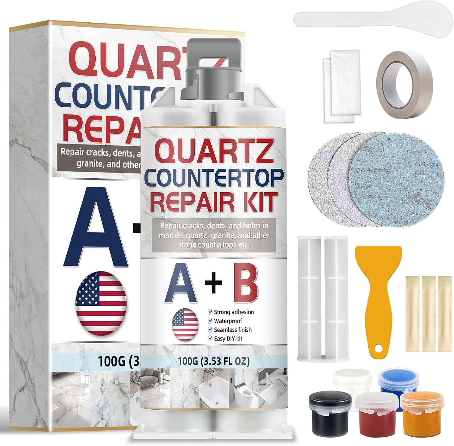Reparaturset Für Quarz- Und Marmorarbeitsplatten, Starker Klebstoff Mit Unsichtbarer Oberfläche. Geeignet Für Granit, Porzellan, Fliesen Und Spülbecken Repariert Risse, Absplitterungen, Kratzer Und Lö