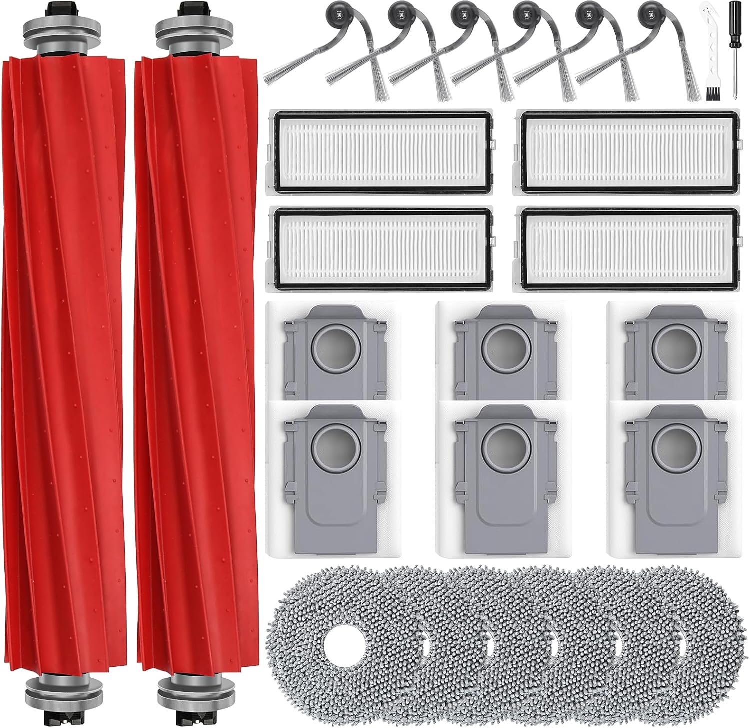 26 Ersatzteile Für Den Roborock Qv 35a / Qv 35s / Qr 798 / Qr 598 Saug- Und Wischroboter: 6 Staubbeutel, 6 Wischpads, 6 Seitenbürsten, 4 Hepa-filter, 2 Hauptbürsten