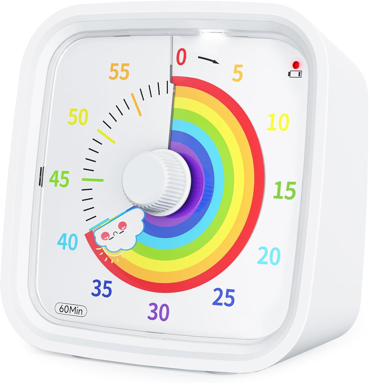 Visueller Regenbogen-timer Mit Schutzhülle, Regenbogen-timer Für Kinder, 60 Minuten Countdown-timer Für Kinder Und Erwachsene (regenbogenweiß)