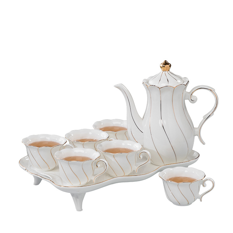 8-teiliges Teeservice Mit 6 Stück, Mit Teetablett, Luxuriöses Tee-/kaffeetassen-set Im Britischen Stil Mit Goldbesatz, Ohne Löffel.