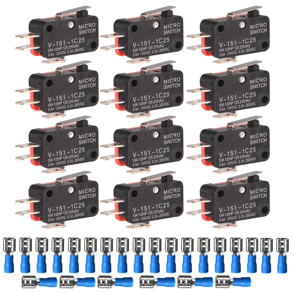 12pcs 125v/250v 15a Mikro Grenzschalter Miniatur Spdt Snap Action Charnière Art Von Hebel Und Klemmen Von 24pcs, V-151-1c25