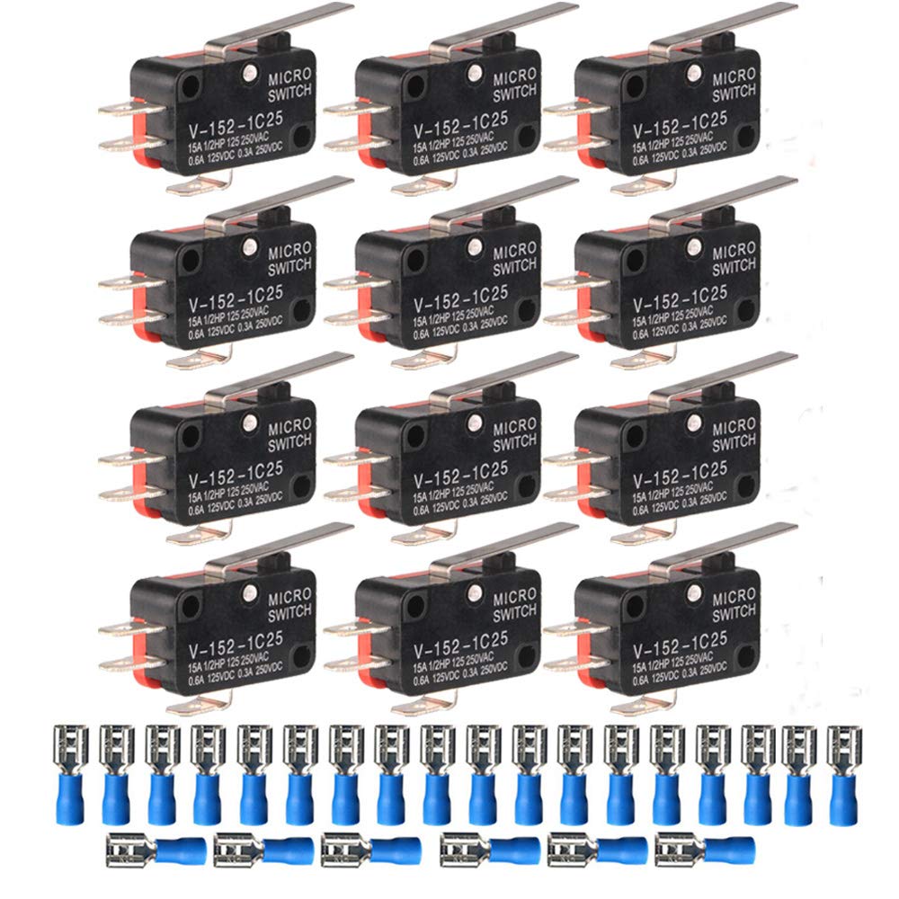 12pcs 125v/250v 15a Mikro Grenzschalter Miniatur Spdt Snap Action Charnière Art Von Hebel Und Klemmen Von 24pcs, V-152-1c25