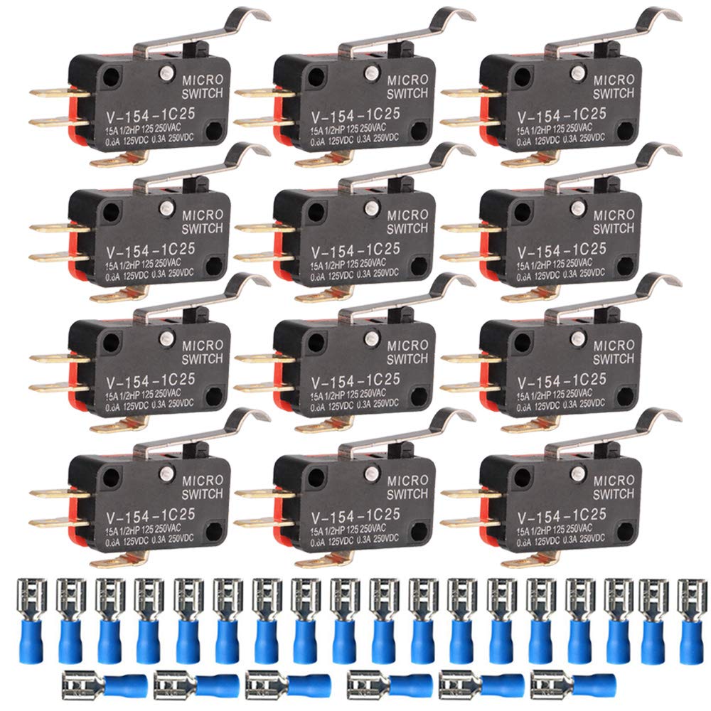 12pcs 125v/250v 15a Mikro Grenzschalter Miniatur Spdt Snap Action Charnière Art Von Hebel Und Klemmen Von 24pcs, V-154-1c25