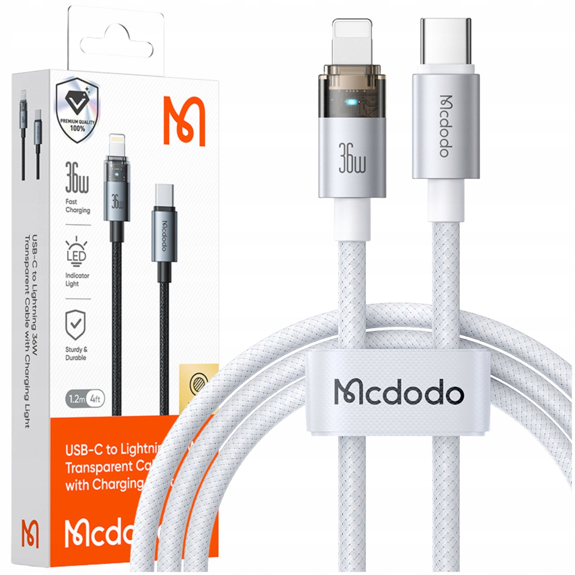 Mcdodo Usb-c-schnellladekabel Für Iphone Lightning, 36 W, 1 M, Weiße Led