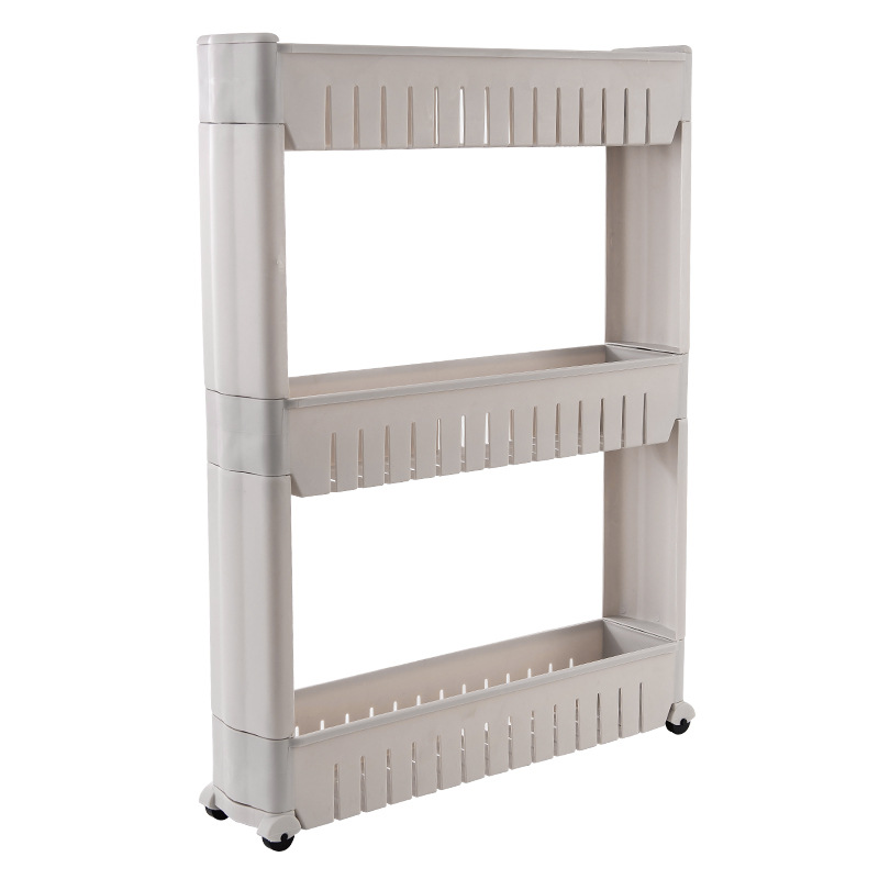 Schlankes Dreistufiges Aufbewahrungsregal, Küchenmöbel, Rollende Aufbewahrungseinheit, Aufbewahrungswagen, Rollendes Küchenregal, Badezimmer, Höhe 72,5 Cm, Weiß