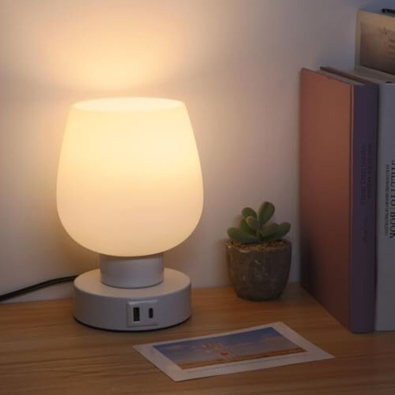 Ulisem Moderne, Tragbare Touch-nachttischlampe Mit Milchglasschirm, 3 Helligkeitsstufen, Usb-c- Und Usb-a-anschlüssen