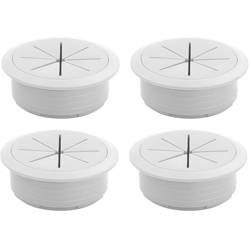 Weiße Kabeldurchführungen Fürs Büro – Set Mit 4 Runden 60-mm-kabeldurchführungen Aus Robustem Kunststoff, Ideal Für Tische Und Arbeitsplatten.