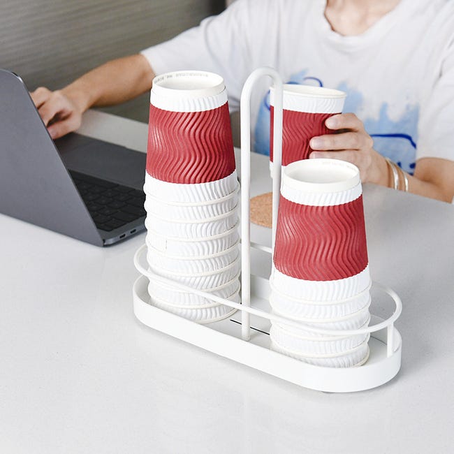 Desktop-einwegbecher-organizer, Arbeitsplatte Für Wasser, Milch, Teebecherhalter, Weißes Eisen, 25,4 X 10 X 22,5 Cm