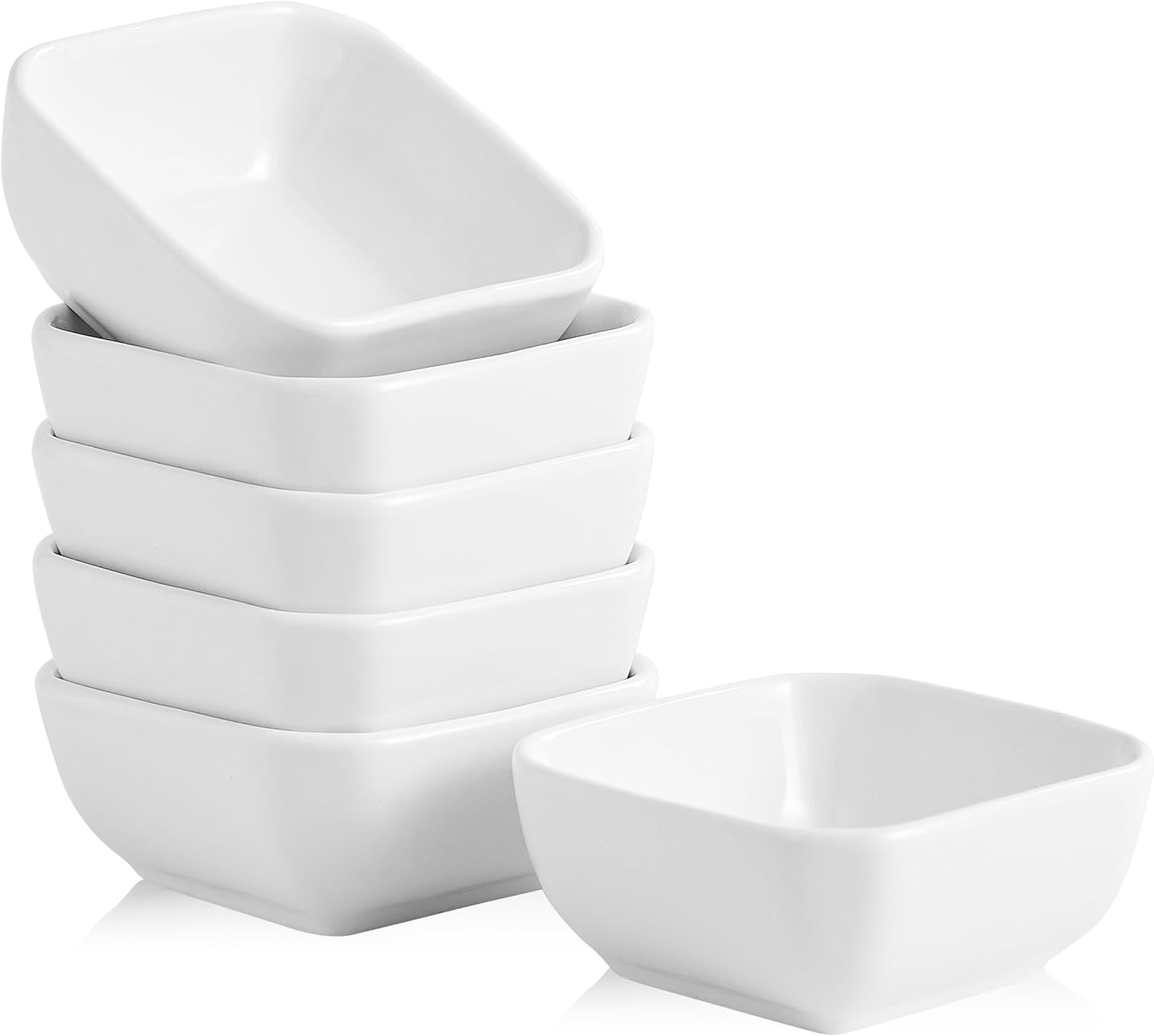Set Mit 6 Keramik-dipschalen, 85 Ml Quadratische Mini-porzellanschalen - Ideal Für Tomatensauce, Sojasauce Für Sushi, Barbecue... (weiß)