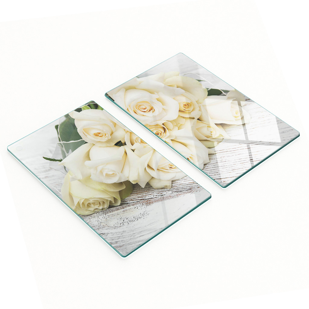 Multifunktionale, Dekorative Glasplatten Für Die Küche, Weiße Rosen, 2 X 30 X 52 Cm
