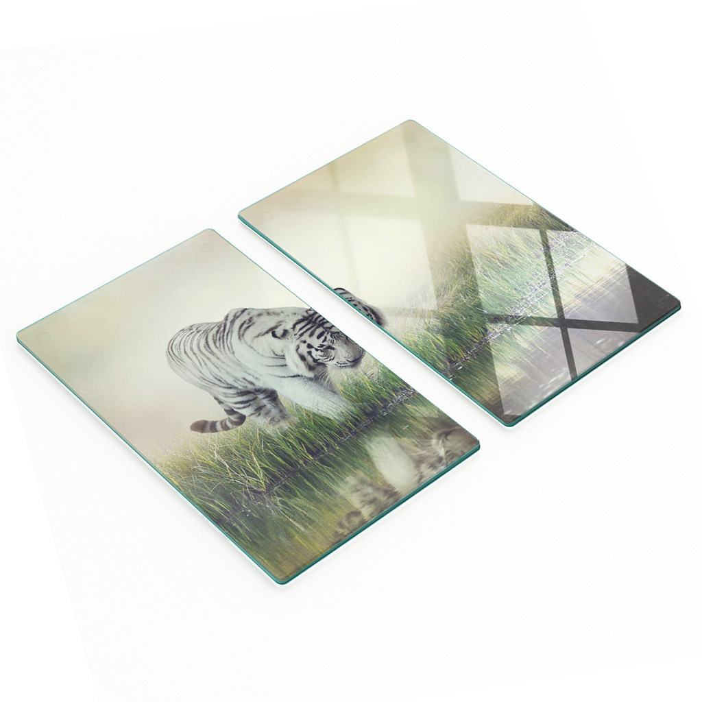 Dekorative, Multifunktionale Glasplatten Aus Gehärtetem Glas, Motiv: Weißer Tiger, 2 X 30 X 52 Cm