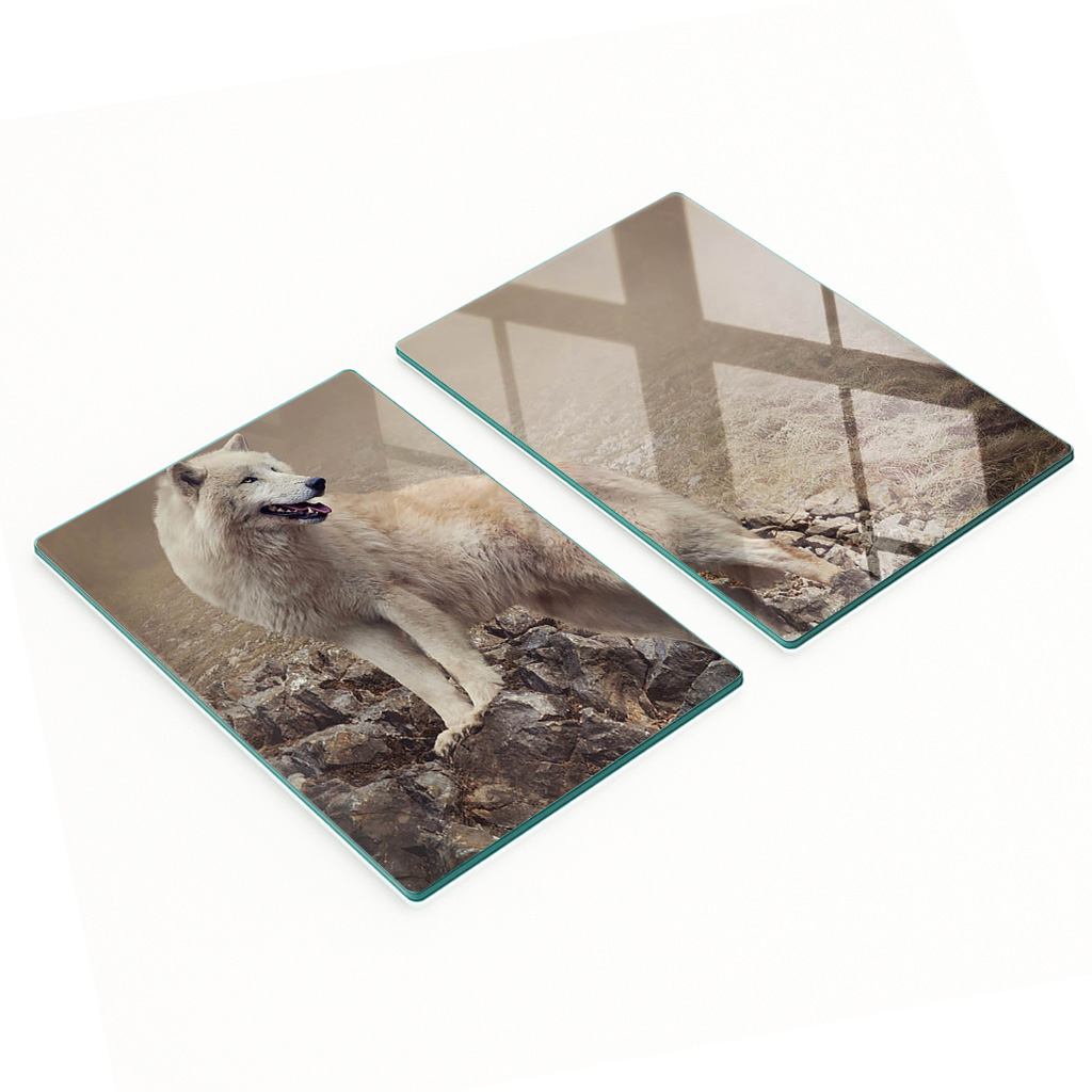 Robuste Und Stilvolle Glasplatten Mit Weißem Wolf-felsmuster, 2 X 40 X 52 Cm