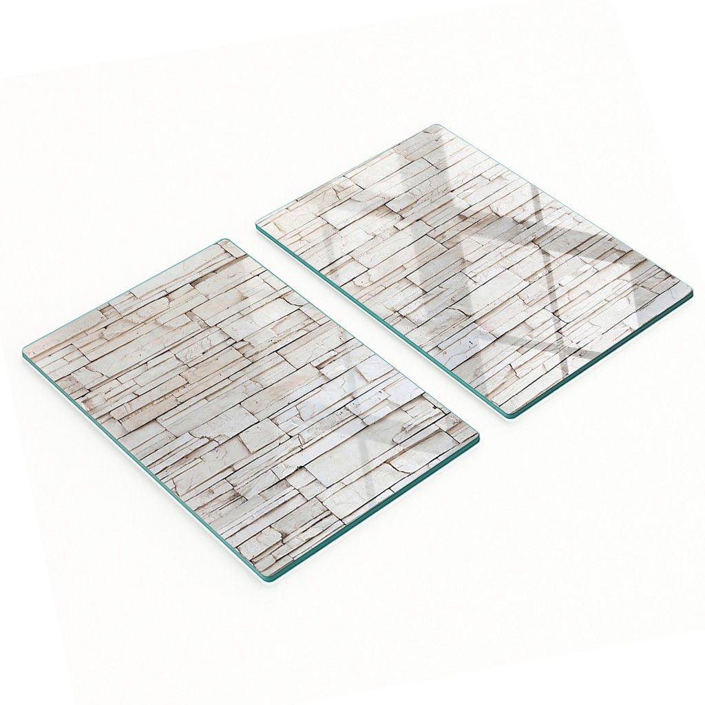 Robuste Und Stilvolle Glasplatten Mit Weißer Steinwandoptik, 2 X 40 X 52 Cm