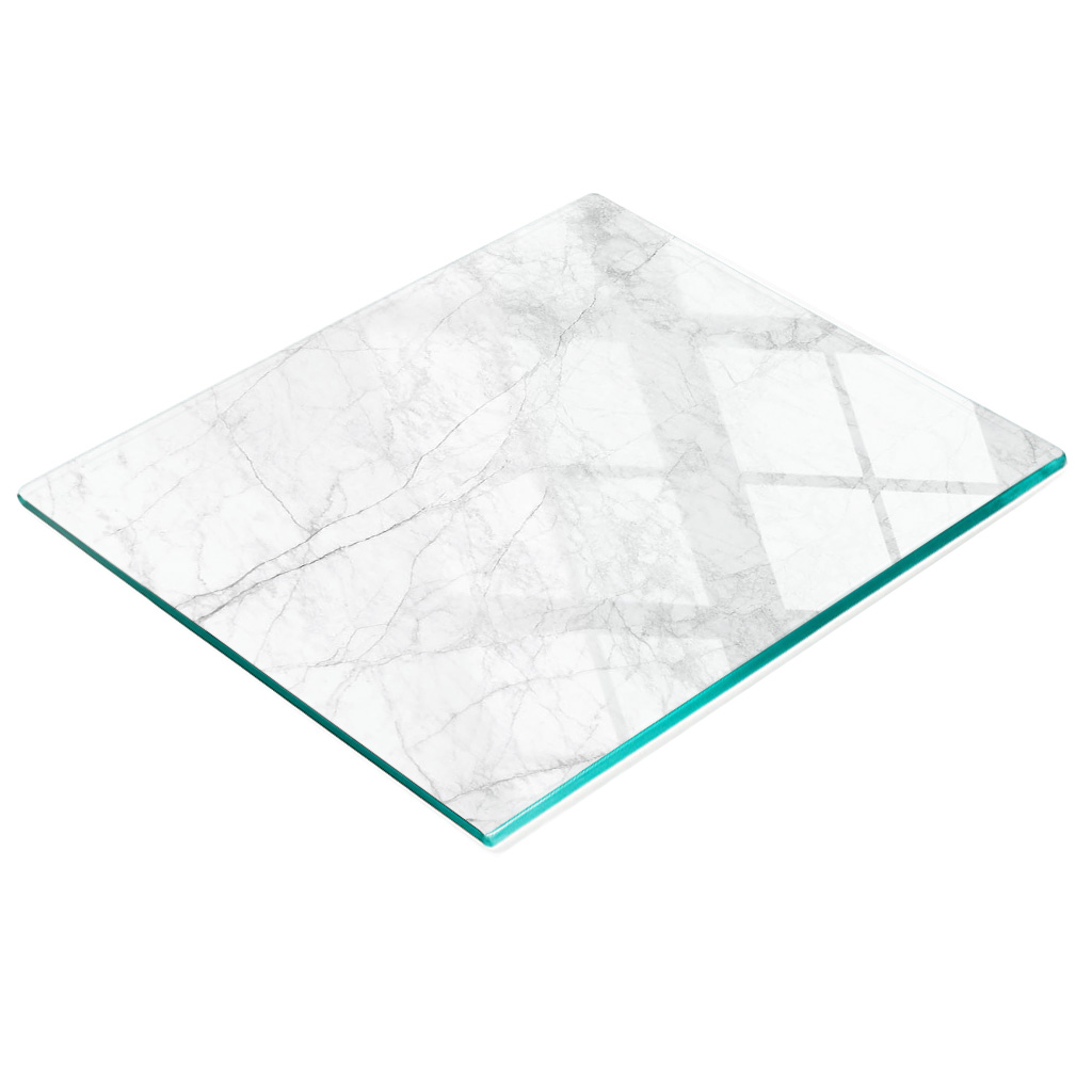 Küchenarbeitsplatte Aus Gehärtetem Glas Mit Dekorativen Grafiken In Weißem Marmor-look, 60 X 52 Cm