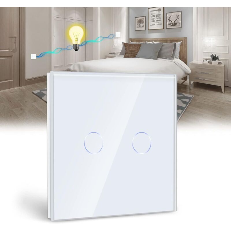 Ulisem Drahtloser 2-wege-touch-schalter, Weiß, Kristallglas-panel Mit Led-anzeige
