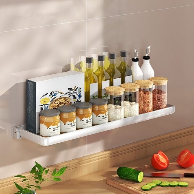 Küchenregal, Gewürzaufbewahrung, Klappbar, 50×12,8×3 Cm – Küchenaufbewahrung Ohne Bohren, Für Gewürze, Multifunktional