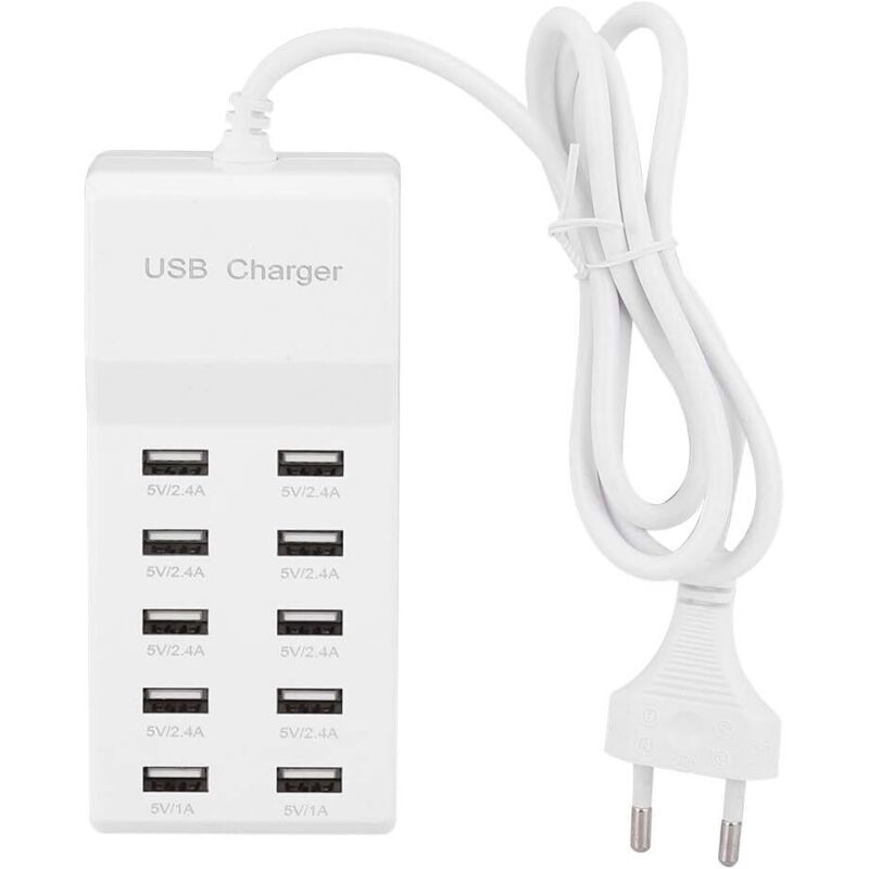 Intelligentes 10-port-schnellladegerät Mit Usb-anschluss Für Smartphones Und Tablets, Weiß, Mit Automatischer Geräteerkennung, Eu-stecker – Ulisem