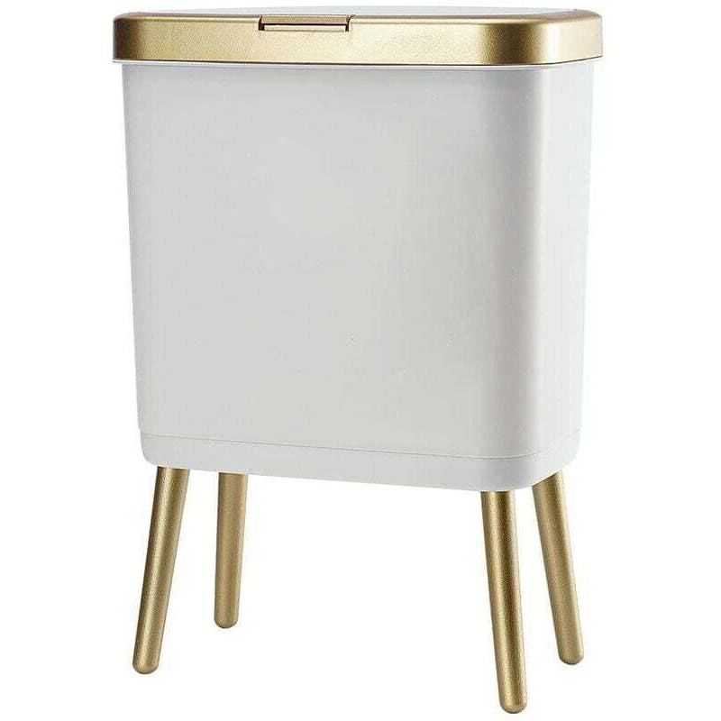 Badezimmer-abfalleimer Mit Automatischem Deckel – 4 Gallonen, Robuster Kunststoff, Metallic-gold-finish Und Elegantes Weiß