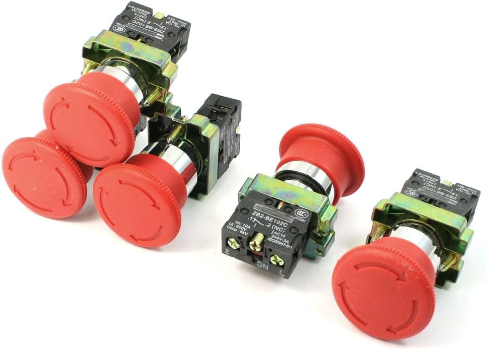 Lot De 5 Boutons Poussoirs D'Arrêt D'Urgence N/c Spst 10 A 600v, Verrouillage Panneau Rouge D'Arrêt D'Urgence Bouton Poussoir Interrupteur