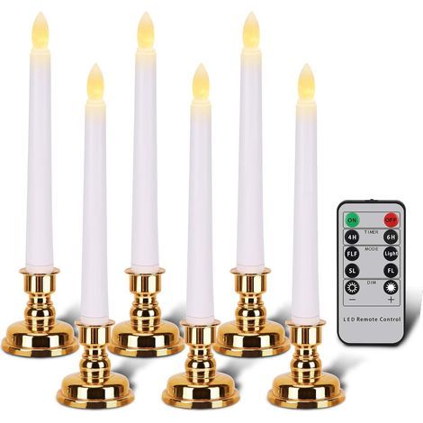 Kerzen Mit Goldenen Haltern. Flammenlose Stabkerzen Mit Fernbedienung Und Timer. Weiße Led-weihnachtskerzen. 6er-set.