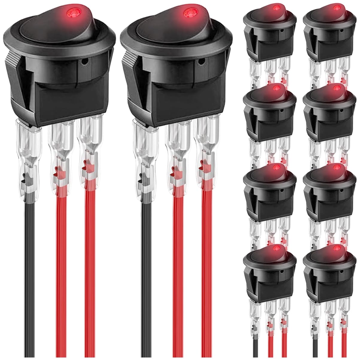 Schaltschalter Rund 10pcs 12v 20a 3pin Kabel Led Licht Power On Off Schaltschalter Beleuchtet Spst Mit Verschlossenen Anschlussdraht Von 30pcs, Rote Led