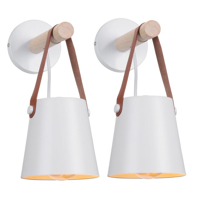 2er-set Wandlampen Aus Naturholz Mit Hängegürtel, E27-fassung, Leuchte Für Flur, Schlafzimmer, Wohnzimmer, Weiß (keine Glühbirne)
