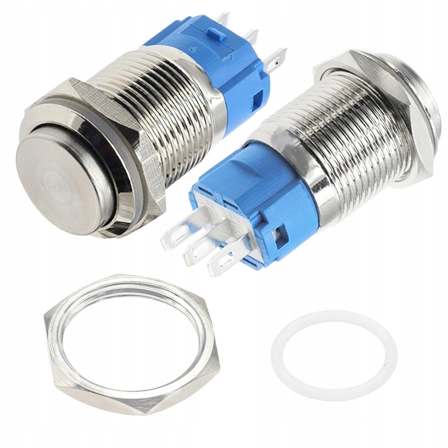 Selbstzurückstellender Led-schalter, Weiß, 12–24 V, 16 Mm Durchmesser Leuchtring Weiß Vandalensicherer, Gebürsteter Stahl