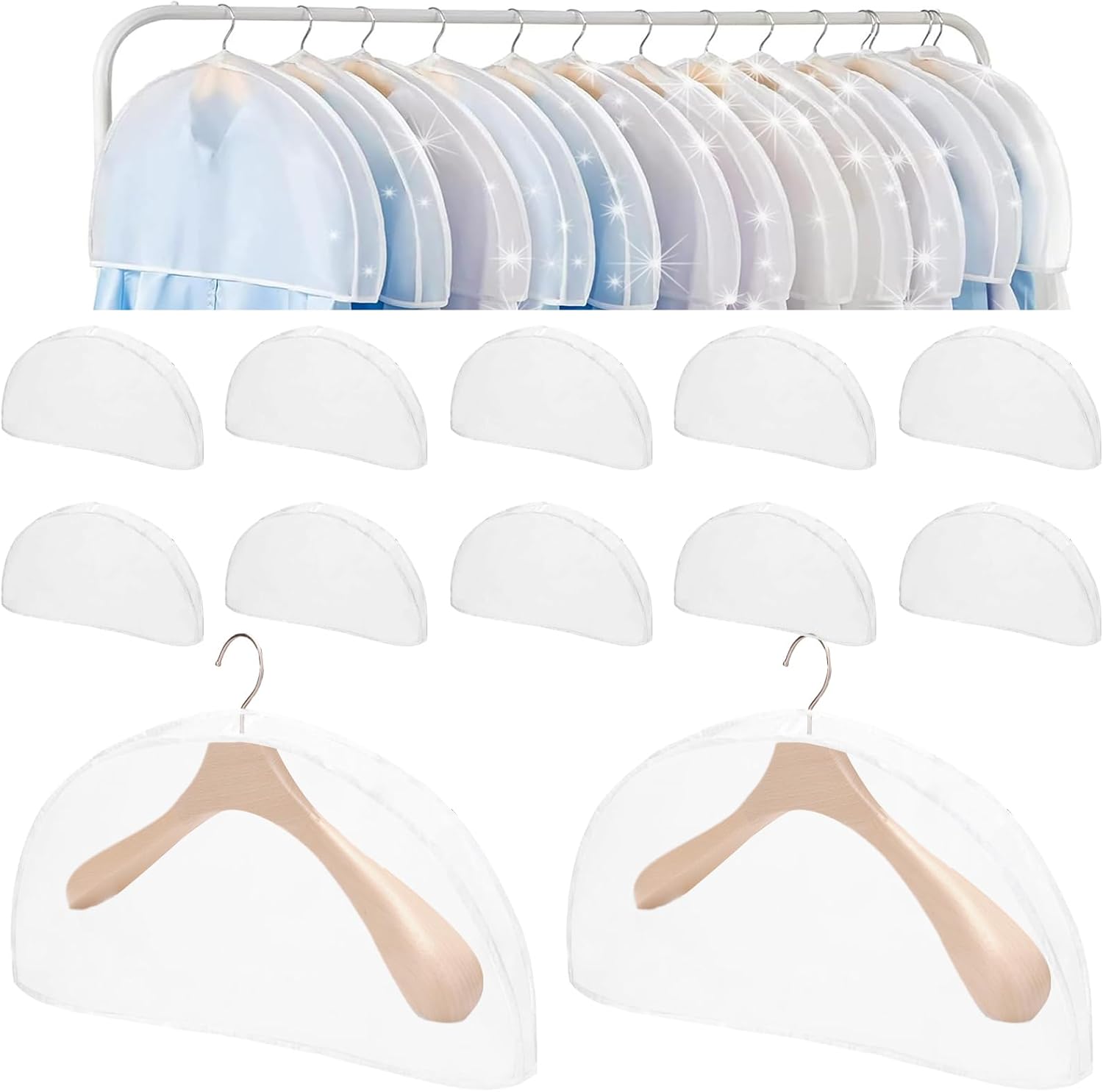 Set Mit 12 Weißen Kleidersäcken: Transparenter Stoffbeutel, Schultertasche, Anzugtasche, Mottensichere Beutel Für Anzüge, Kleider, Mäntel.
