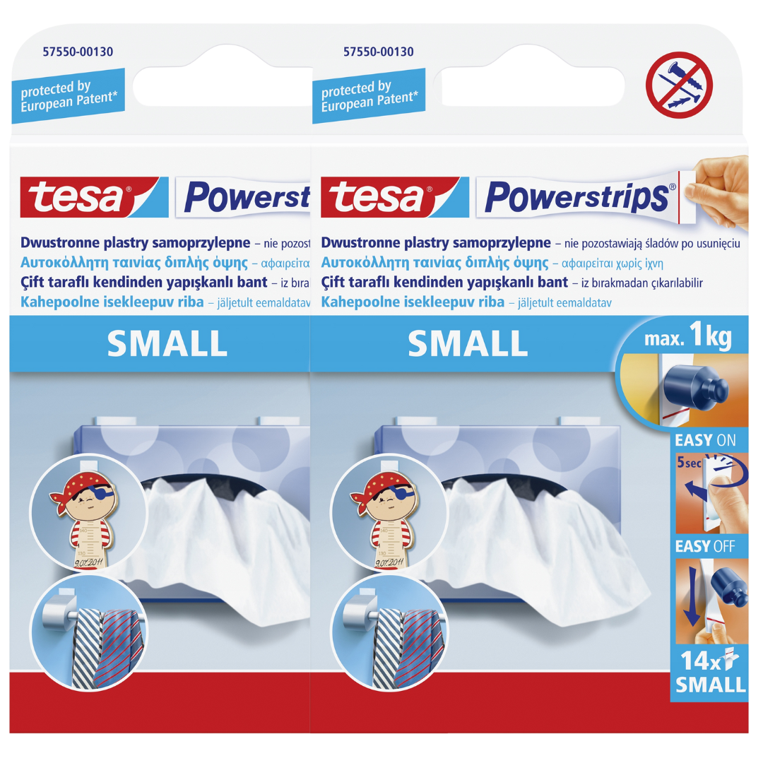 Tesa Montageplatten, Selbstklebende Streifen, Klein Bis 1 Kg, Für Wände, 14 Stück X 2