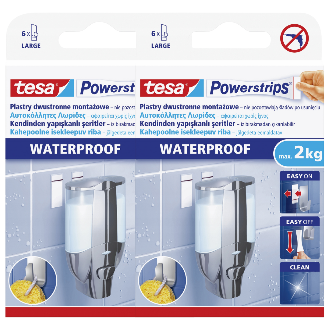 Tesa Montageplatten, Selbstklebende, Wasserfeste Streifen, Groß, Bis 2 Kg, 6 Stück X2