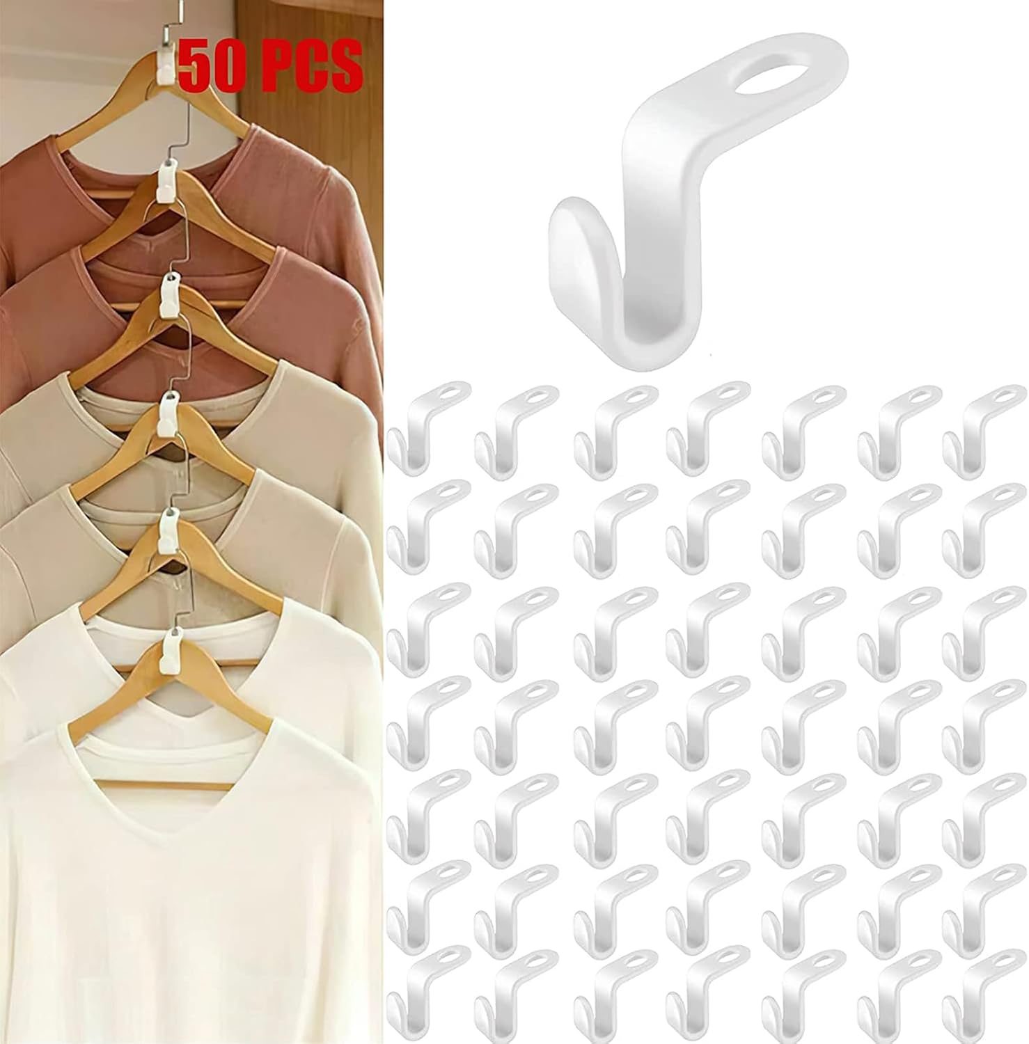 50 Stück Platzsparende Kleiderbügel, Befestigungshaken, Kleiderbügel, Clips, Kleiderbügel, Schrankbefestigungsgriff (weiß)
