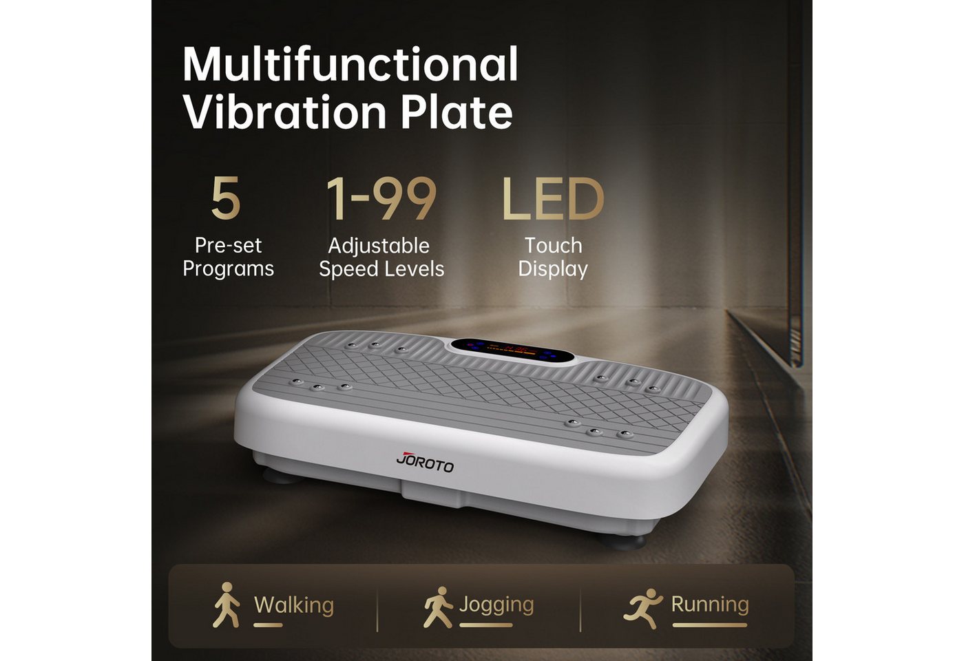 Vibrationsplatte - Joroto - Jv35g - 99 Intensitätsstufen - 5 Voreingestellte Programme - Kabellose Fernbedienung Bild 5
