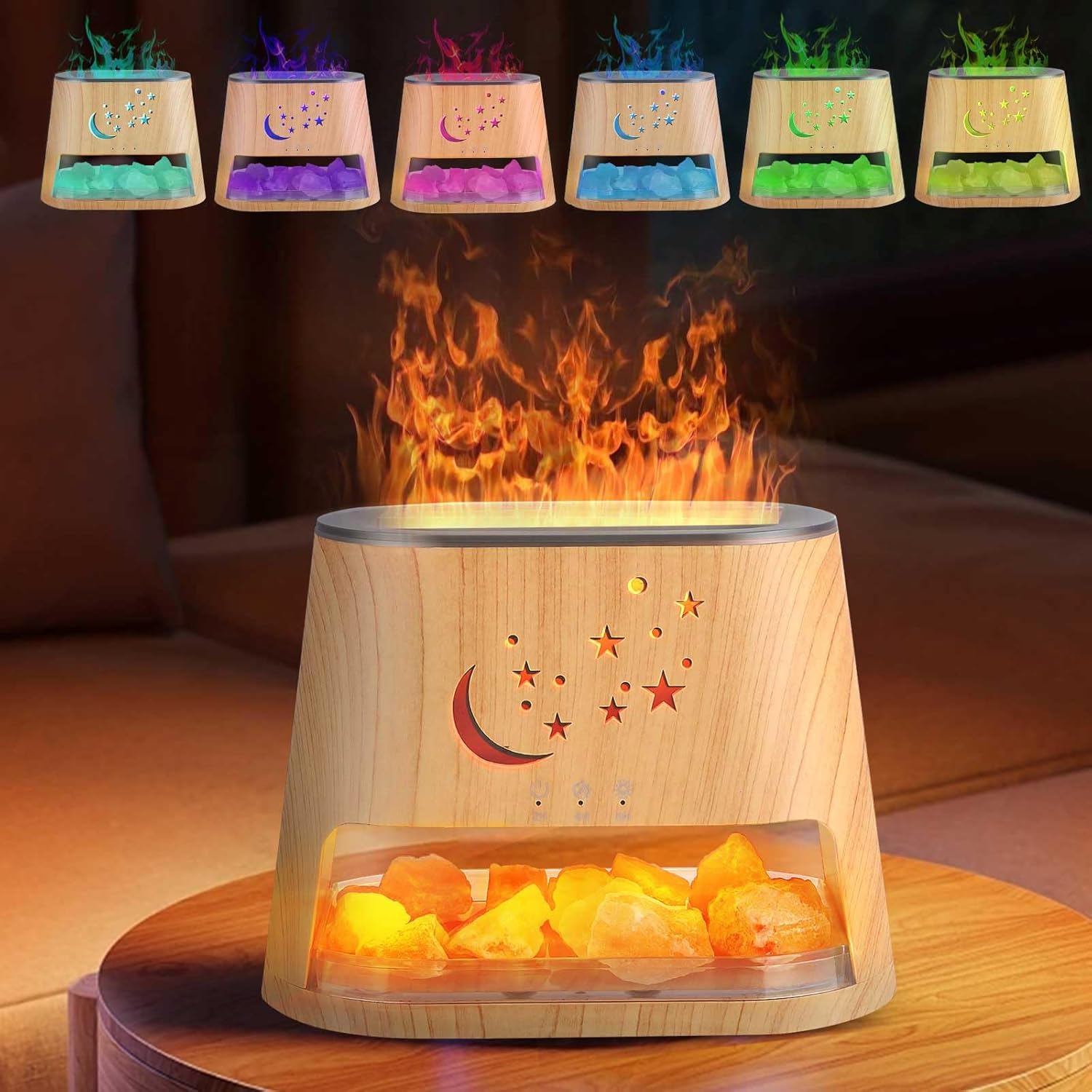2-in-1 Aroma-diffusor Und Salzkristalllampe, Diffusor Mit Flammeneffekt Und 260-ml-wassertank, Luftbefeuchter Für Ätherische Öle Und Aromatherapie