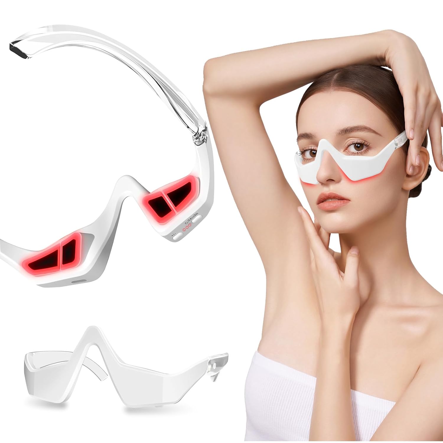 Rotlichttherapiegerät Für Die Augenpartie, 650-nm-rotlichttherapie Für Brillenträger, Mikrostrom-augenmassagemaske Gegen Augenringe Und Für Glattere Augenfalten