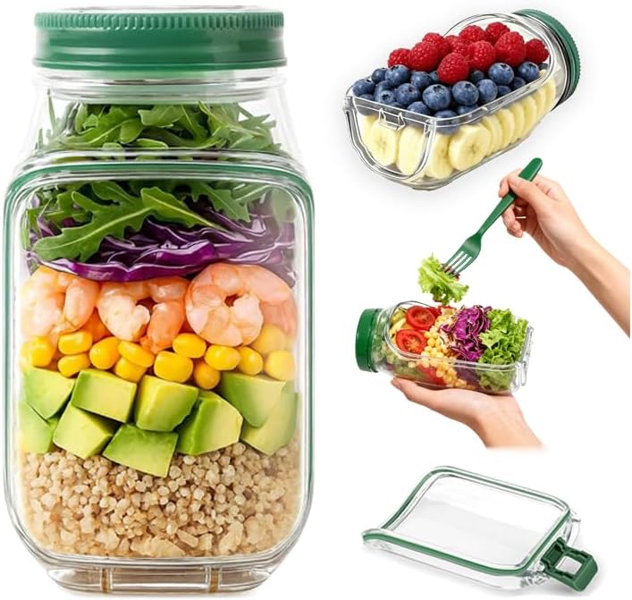 Salatschüssel, Robuste Salatschüssel Mit Seitlicher Öffnung Und Auslaufsicherem Dressingfach, Tragbarer Salatbehälter Für Mittagessen, Essensvorbereitung, Reisen, Büro