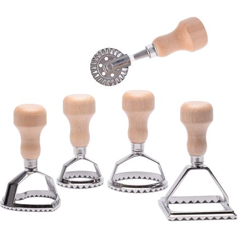 Ravioli-ausstecher, Hölzerner Ravioli-ausstecher Mit Griff Und Pastawerkzeuge Zum Ausrollen Der Nudelränder – 5er-set