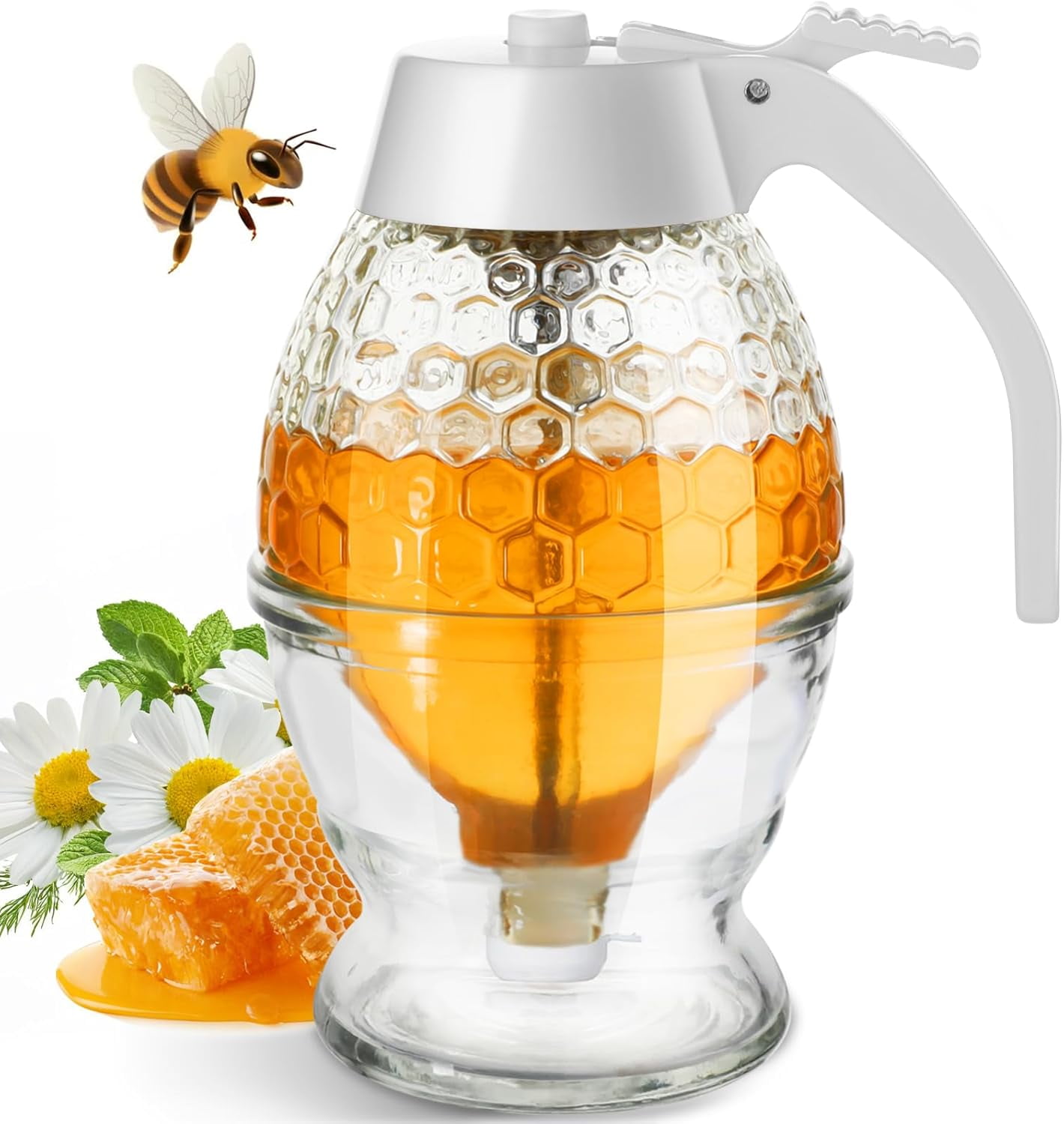 Honigspender, 237 Ml Tropffreier Honigspender Ohne Glas, Mit Ständer, Honigbehälter Und Kaffeesirupspender Für Teestunden Und Als Geschenk, Honigglasflasche